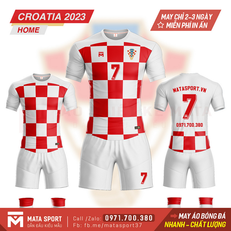Áo Đá Bóng Đội Tuyển Croatia 2023 Sân Nhà Đẳng Cấp Nhất Màu Trắng