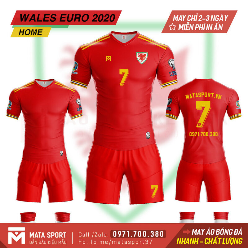 Áo Đá Banh Đội Tuyển Wales Sân Nhà Xuất Sắc Nhất Euro 2023 Màu Đỏ