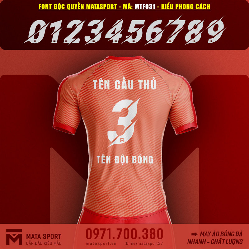 Mẫu Font Số Áo Bóng Đá MATASPORT MTF031 2023 Gạch Chéo