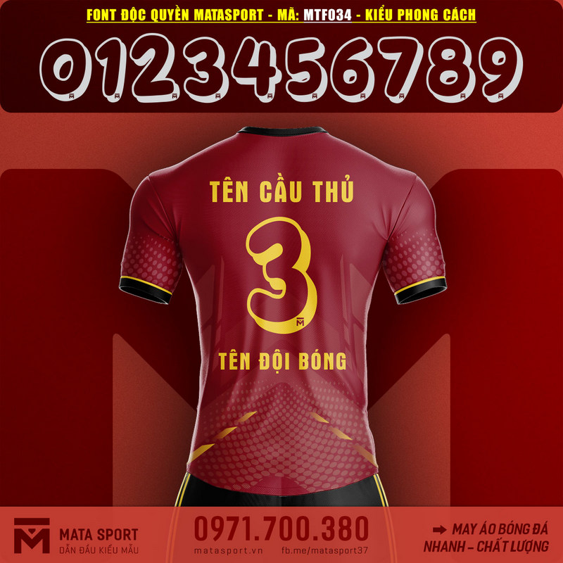 Font Số Áo Bóng Đá MATASPORT MTF034 2023 Cải Tiến Mới