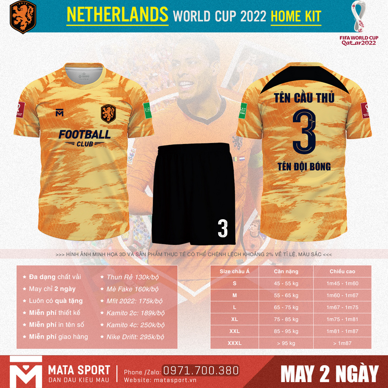 Áo đội tuyển Netherlands sân nhà bảng A World Cup 2022