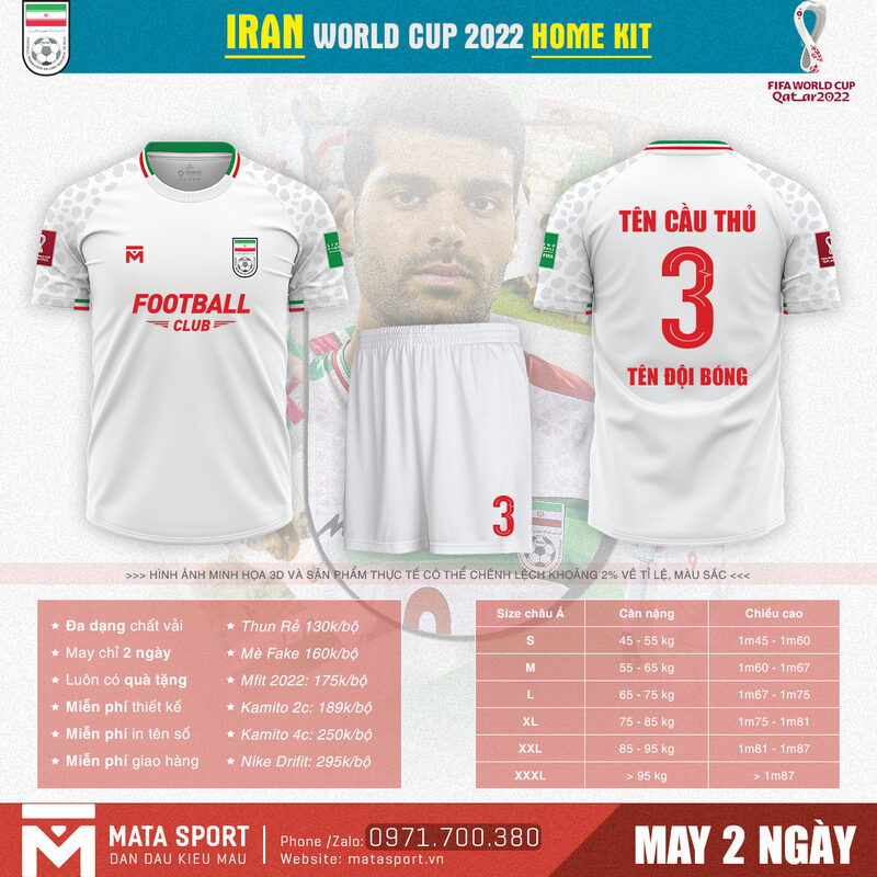 Thỏa sức thể hiện trọn vẹn đam mê với áo bóng đá Iran sân nhà bảng B World Cup 2022 chỉ có tại shop MATA Sport được thiết kế độc đáo, ấn tượng dưới đây.