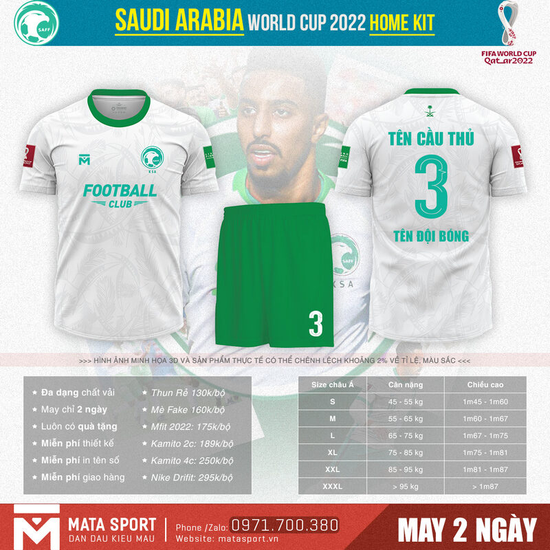 Áo bóng đá Saudi Arabia sân nhà bảng C World Cup 2022