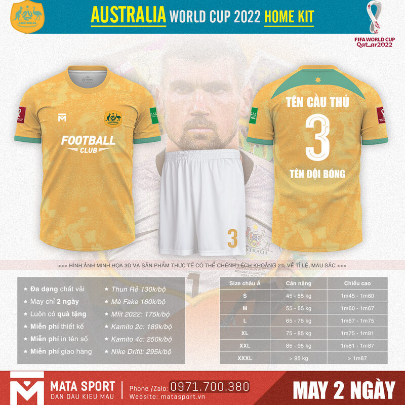 Áo bóng đá Australia sân nhà bảng D World Cup 2022