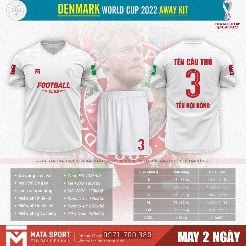 Áo bóng đá Denmark sân khách bảng D World Cup 2022