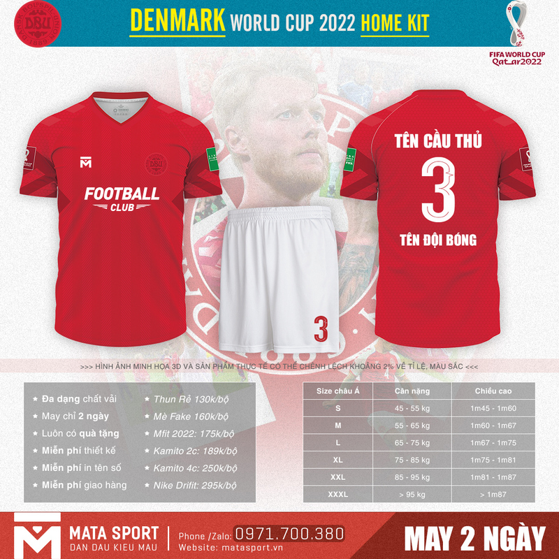 Với gam màu đỏ rực rỡ, tươi mới - Áo bóng đá Denmark sân nhà bảng D World Cup 2022 tại shop matar Sport đang được nhiều bạn trẻ yêu thích và lựa chọn. Bạn đã có trong tay bộ trang phục này chưa? Liên hệ ngay với chúng tôi để sở hữu ngay bộ trang phục có 1 không 2 này nhé.