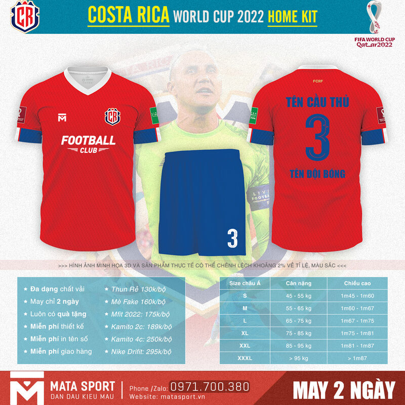 Áo bóng đá Costa Rica sân nhà bảng E World Cup 2022 là bộ thiết kế mang màu đỏ chủ đạo. Màu sắc tưởng trưng cho niềm tin, chiến thắng trên sân cỏ. Bạn hãy đến với shop Matar Sport để sở hữu ngay cho mình bộ trang phục mang đầy nhiệt huyết chiến thắng này nhé.