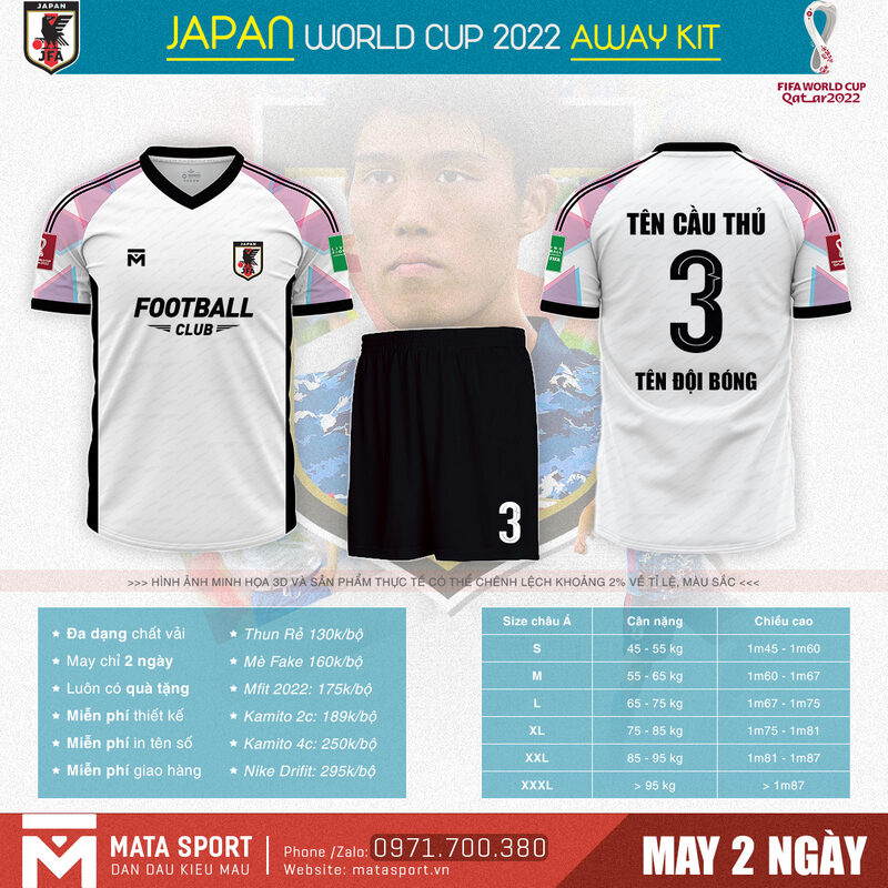 Áo bóng đá Japan bảng E sân khách World Cup 2022 chính thức được ra mắt tại shop Matar Sport. Tuy vừa mới xuất hiện nhưng bộ trang phục này đã "làm mưa làm gió" trên thị trường.