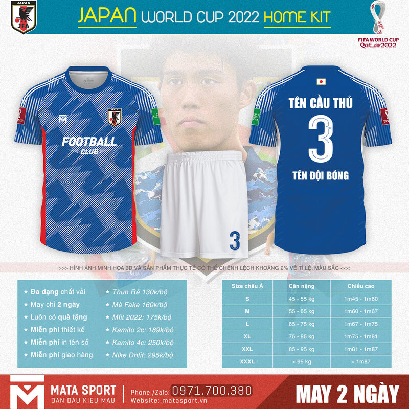 Hãy thay đổi phong cách của mình cùng với áo bóng đá Japan sân nhà bảng E World Cup 2022 tự thiết kế tại shop Matar Sport. Chúng tôi nhận thiết kế áo đấu theo yêu cầu của khách hàng.