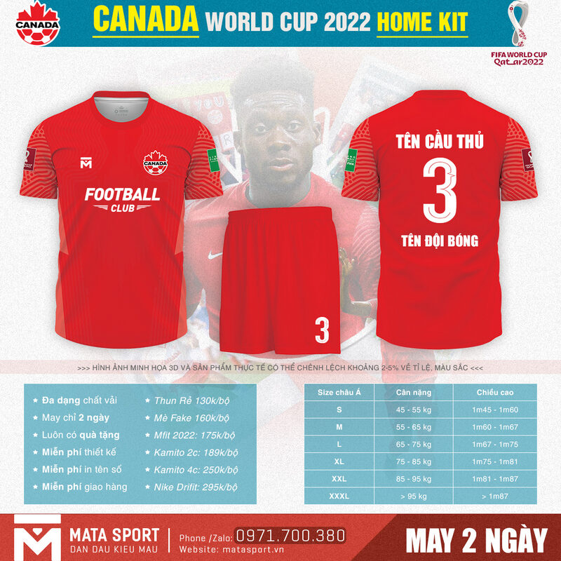 Áo bóng đá Canada sân nhà bảng F World Cup 2022 chính thức được chào bán tại Matar Sport. Sản phẩm tốt, giá cả phải chăng, miễn phí in ấn, miến phí ship trên toàn quốc.