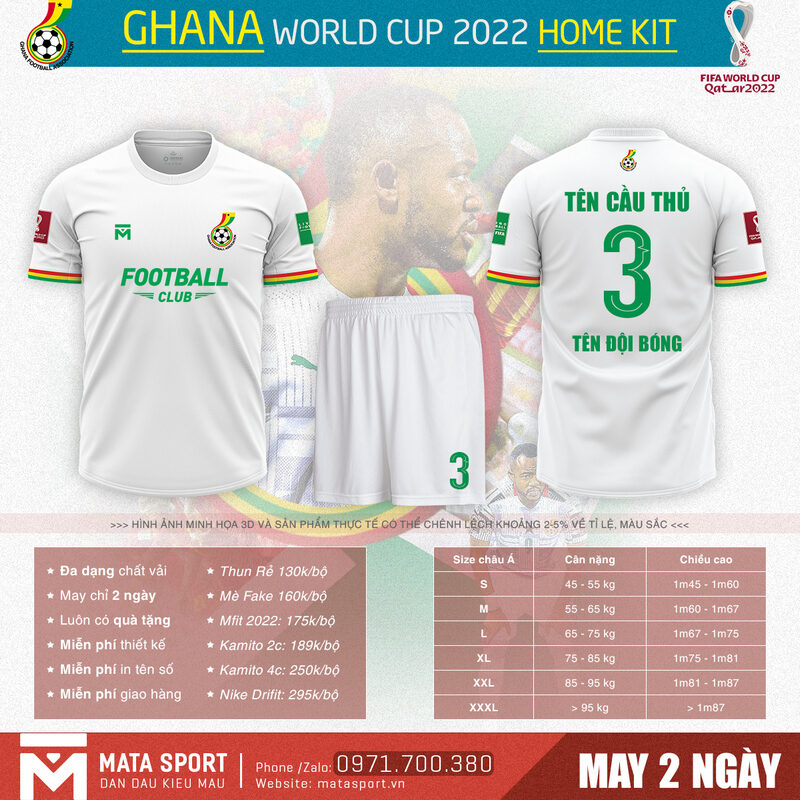 Shop Matar Sport giới thiệu bộ thiết kế áo bóng đá Ghana sân nhà bảng H World Cup 2022 mới nhất năm nay. Sản phẩm được may bởi chất liệu vải cao cấp cùng với sự cẩn thận từng đường kim mũi chỉ.