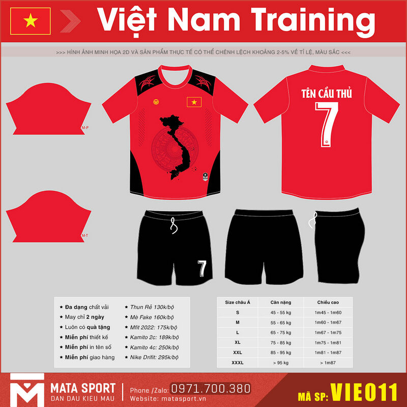 Maket 2D áo đội tuyển Việt Nam VIE011 training màu đỏ