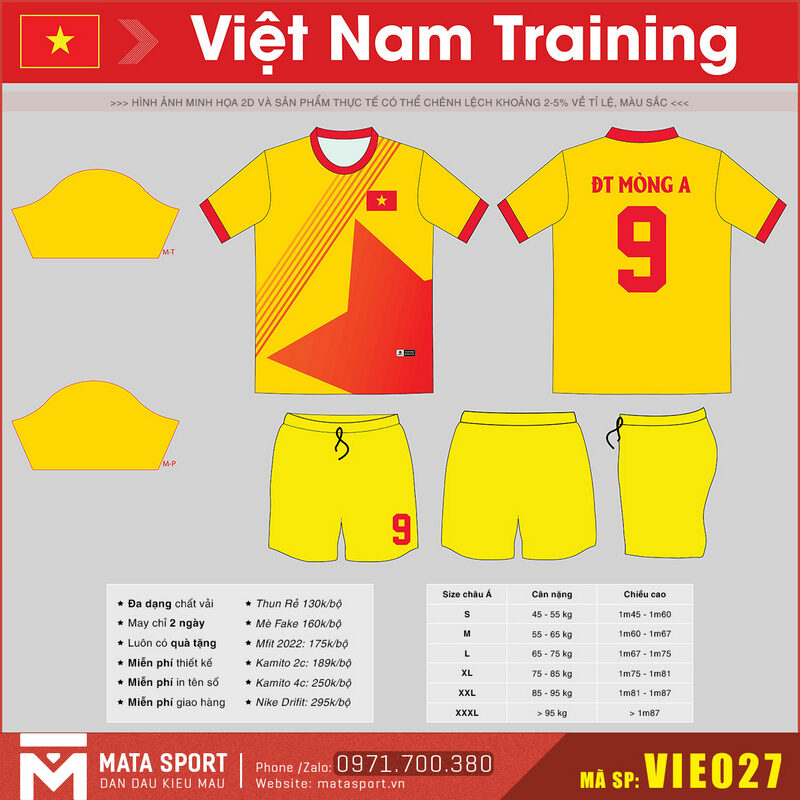 Maket 2D áo đội tuyển Việt Nam VIE027 training màu vàng