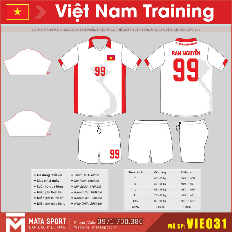 Maket 2D Áo Đội Tuyển Việt Nam VIE031 Training màu Trắng