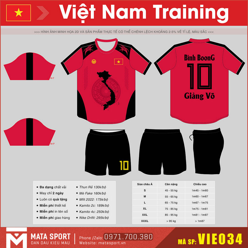 Maket 2D áo đội tuyển Việt Nam VIE034 training màu đỏ