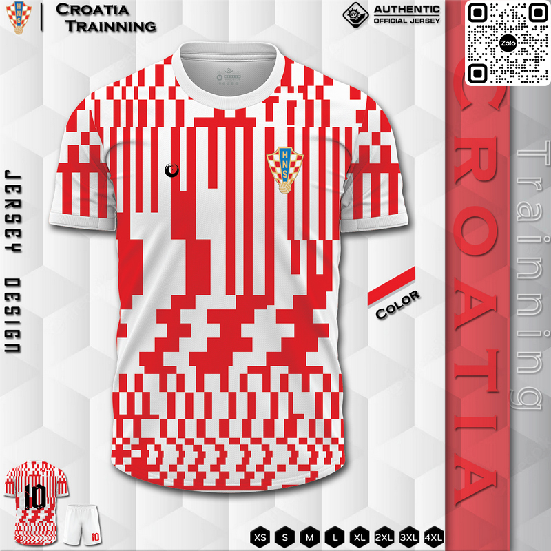 Mẫu áo đá bóng đội tuyển Croatia training màu trắng phối đỏ