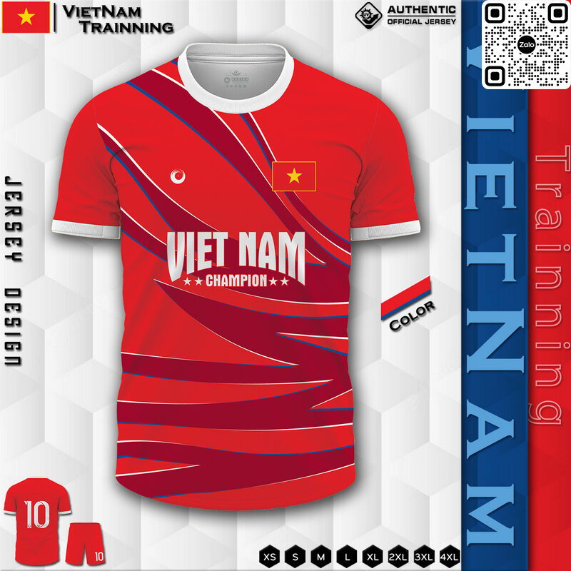 Mẫu áo đá banh đội tuyển VietNam training màu đỏ phối đỏ đô