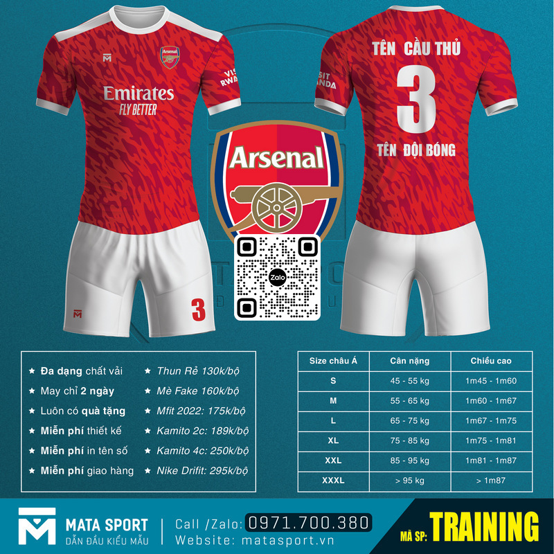 Mẫu áo đấu clb Arsenal training hot nhất