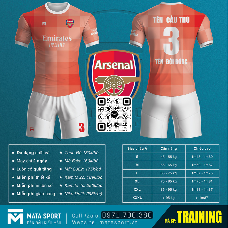 Mẫu áo bóng đá clb Arsenal training hot nhất