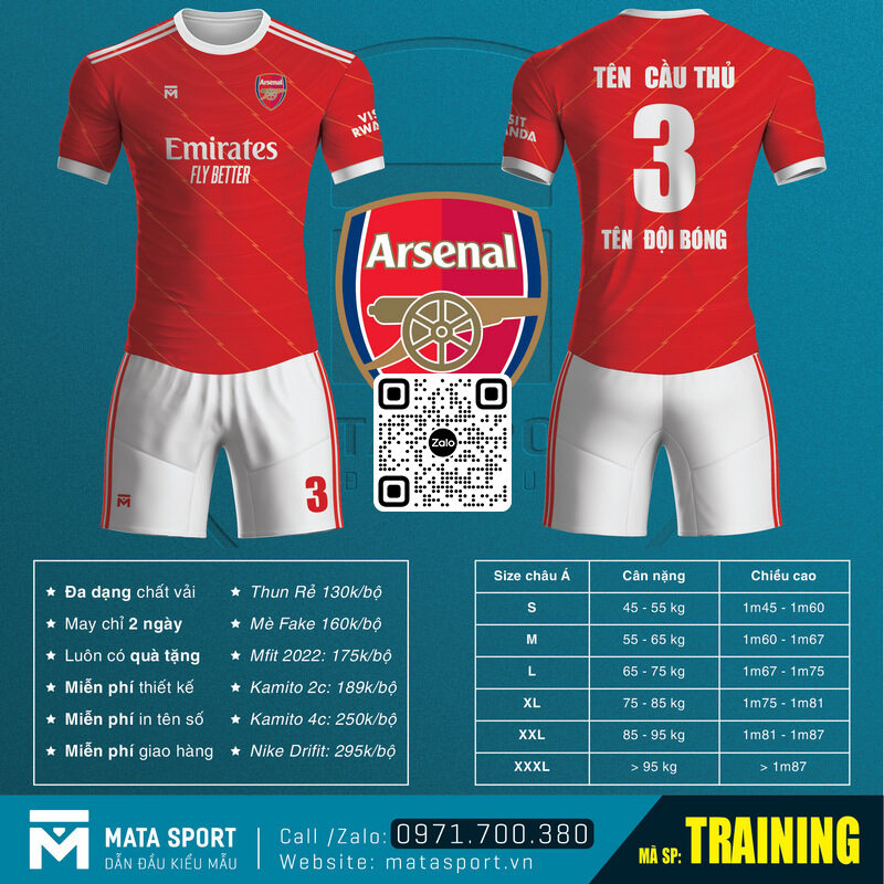 Mẫu áo đá banh clb Arsenal training hot nhất